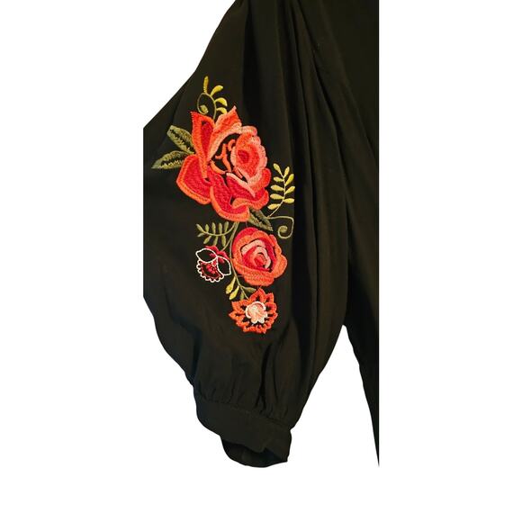 City Chic Embroidered Black Midi Dress – Size 20 – Balloon Sleeves Cinched Waist - Picture 3 of 7